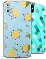 2 Decal style Skin Wraps set for Apple iPhone X and XS Lemon Blue